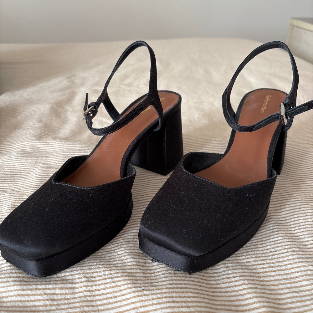 Reformation  chunky heel  satin heels SALE 40–